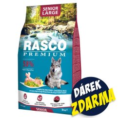 Krmivo Rasco Premium Senior Large kuře s rýží 3kg+Pochoutka Rasco Premium 80g