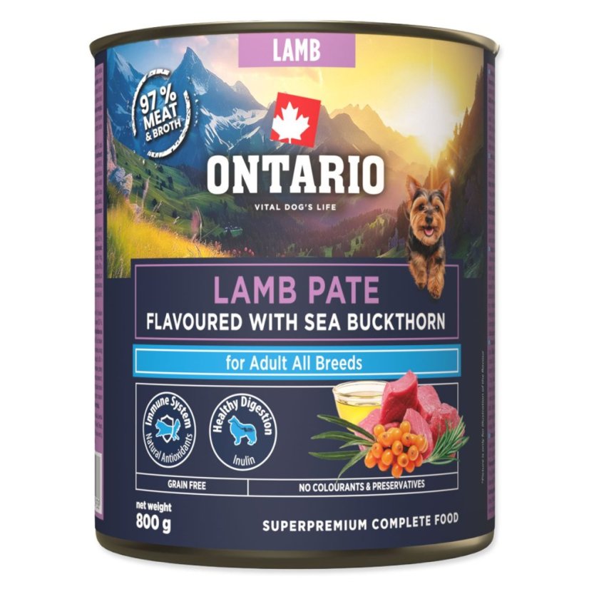 Konzerva Ontario Adult jehněčí pate s příchutí rakytníku 800g