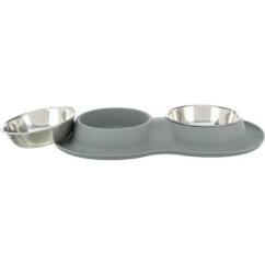 Set nízkých nerez misek v silikonovém prostírání,  × 0.4 l/ø 16 cm/40 × 5 × 23 cm, šedá