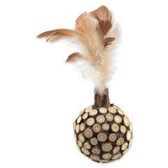 Hračka Magic Cat Natural Fun koule s přírodními pírky a oblepené dřevem 13cm