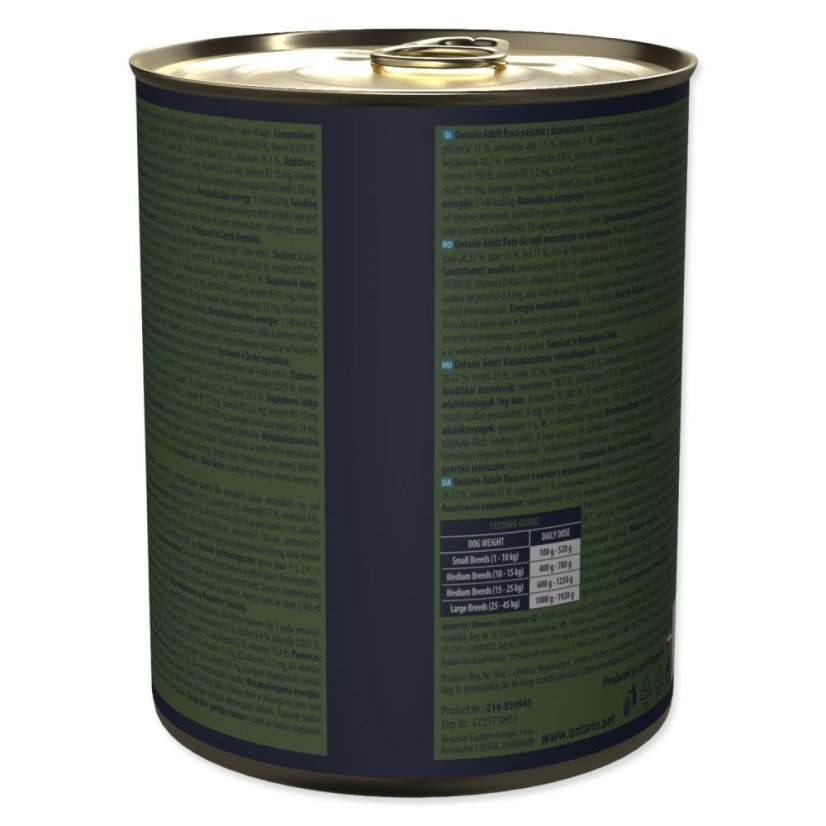 Konzerva Ontario Adult kachní pate s příchutí brusinek 800g