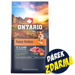 Krmivo Ontario Puppy Medium Lamb & Brown Rice 6,5kg + 3 konzervy 200g ZDARMA