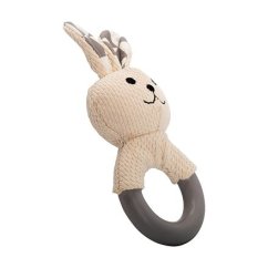 Kousátko králík s TPR kroužkem, se zvukem,  21 cm, krémová/šedá, HipHop Dog