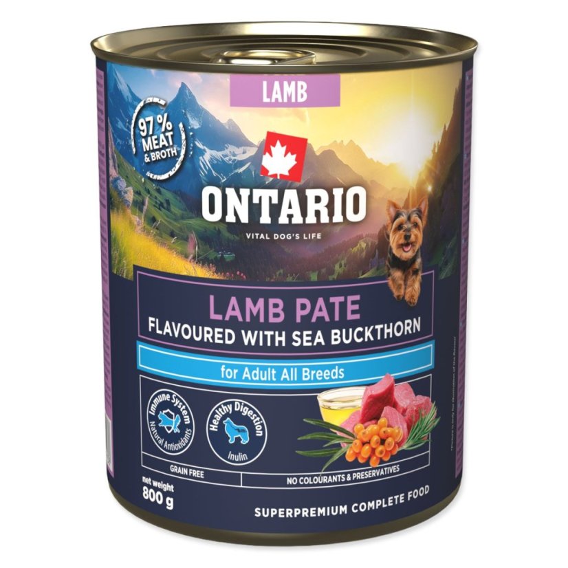 Konzerva Ontario Adult jehněčí pate s příchutí rakytníku 800g
