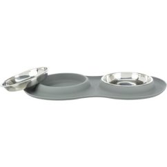 Set nízkých nerez misek v silikonovém prostírání, 2 × 0.3 l/ø 16 cm/47 × 3 × 26 cm, šedá