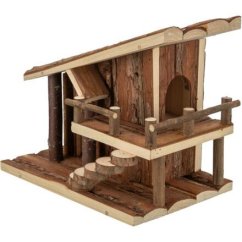 Chaloupka JULE s terasou, pro myšky, 25 x 21 x18 cm, přírodní dřevo s kůrou