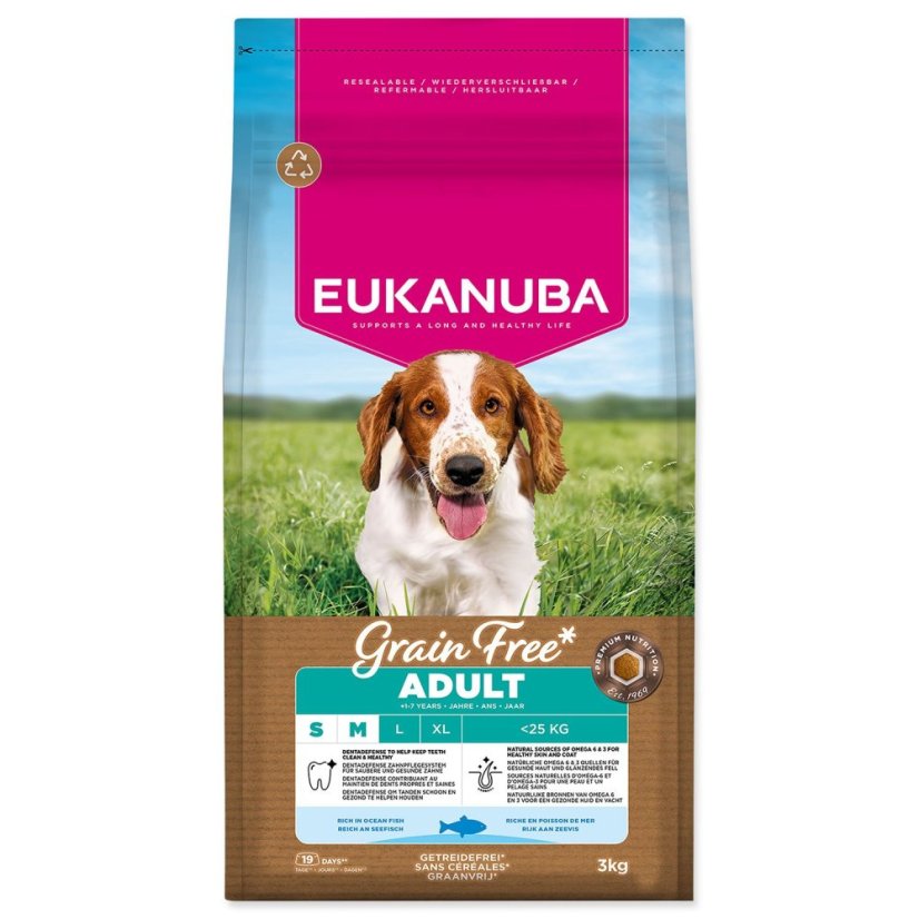 Krmivo EUKANUBA Grain Free Adult Small & Medium rich in ocean fish 3kg