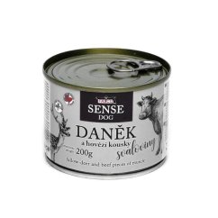 FALCO SENSE Dog daněk a hovězí kousky svaloviny, konzerva 200 g