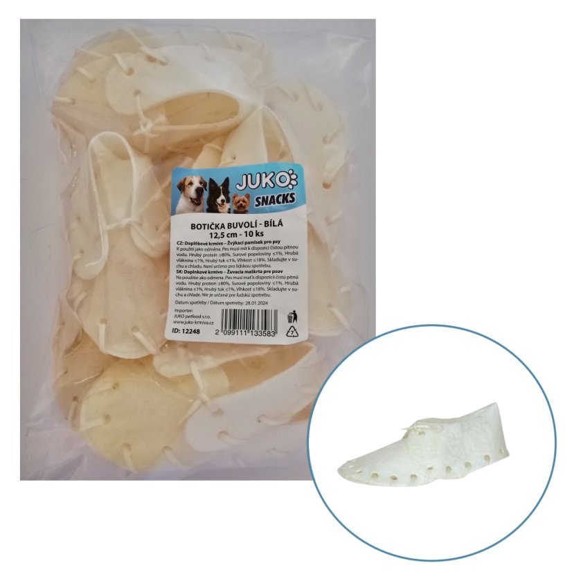 Botička z buvolí kůže bílá JUKO Snacks 12,5 cm (10 ks)