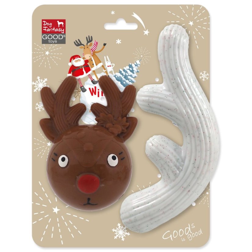 Hračka Dog Fantasy Winter Tale TPR sob 13cm & paroh 18cm