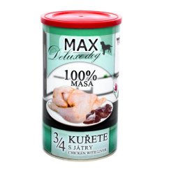 MAX Deluxe Dog 3/4 kuřete s játry, konzerva 1200 g