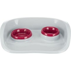 Plastový bar se 2 miskami (0,25 l/ 9cm a 0,3 l/11cm), 46x11x30 cm, šedá/různé