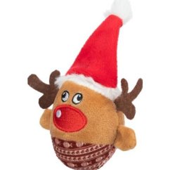 Xmas REINDEER - vánoční plyšový míček sob, chrastící, 6 x 12 cm