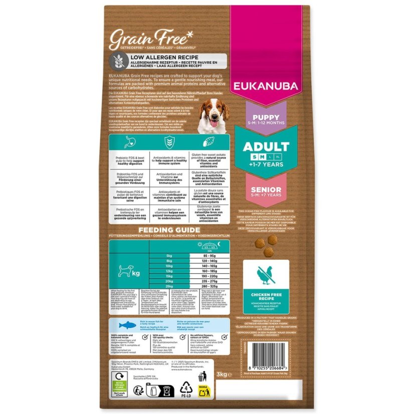 Krmivo EUKANUBA Grain Free Adult Small & Medium rich in ocean fish 3kg