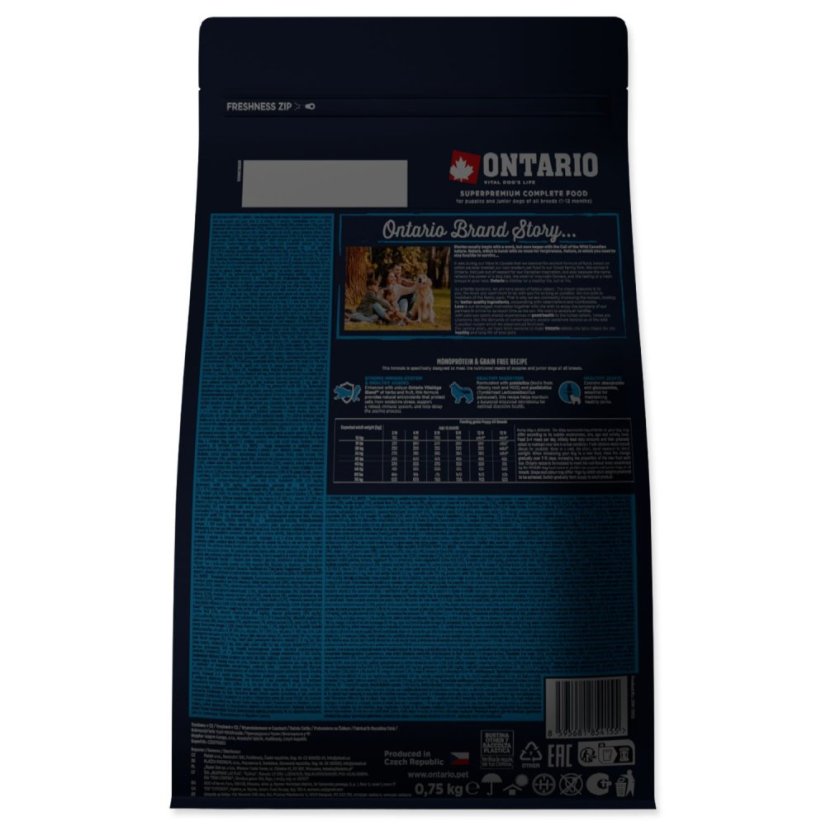 Krmivo Ontario Puppy & Junior All Breeds Monoprotein Turkey & Sweet Potatoes 0,75kg