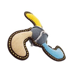 Bumerang jutový 27 cm, robustní aport pro psy, HIPHOP DOG, béžová/modrá/žlutá
