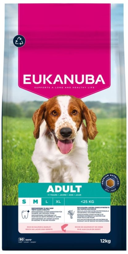 Krmivo EUKANUBA Adult Small and Medium rich in salmon and barley 12kg