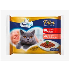 PreVital Fillet kočka hovězí a losos, kapsa 85 g (4 pack) 