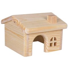 Dřevěný domek se sedlovou střechou pro myši a křečky 15x11x15cm