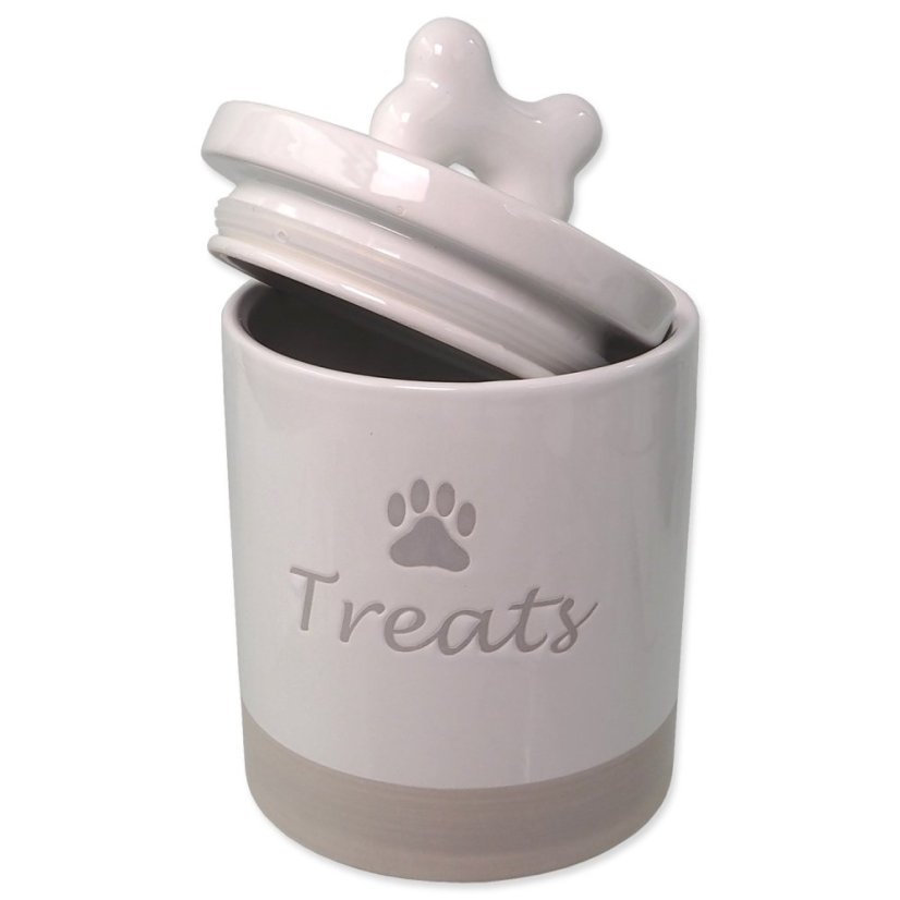 Dóza Dog Fantasy keramická na pamlsky bílá s úchytkou 13,5x21,5cm, 1500ml