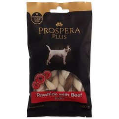 Pochoutka Prospera Plus Surová kůže s hovězím pletená tyčinka 4ks 7,5cm