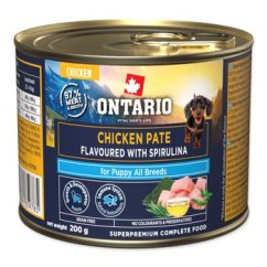 Konzerva Ontario Puppy kuřecí pate s příchutí spiruliny 200g