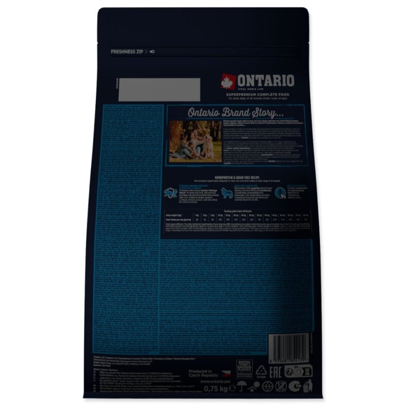 Krmivo Ontario Adult All Breeds Monoprotein Turkey & Sweet Potatoes 0,75kg