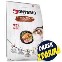 Krmivo Ontario Cat Sterilised 7+ Senior 6,5kg + 6 kapsiček ZDARMA