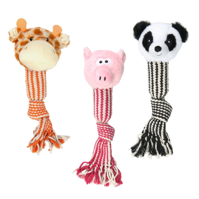 Prase, žirafa, panda lano pískací 45 cm