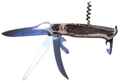 Švýcarský zavírací nůž Victorinox s parohovými střenkami - nůž+pilka+párák