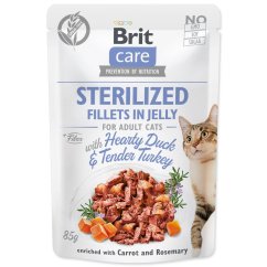 Kapsička Brit Care Cat Sterilized kachna a krůta, filety v želé 85g