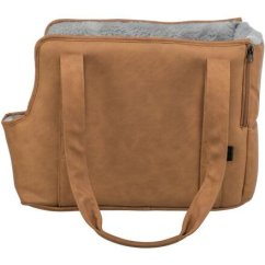 Transportní taška EVELYN, 40 x30 x 20 cm, do 5 kg, umělá kůže, plyš, hnědá/šedá