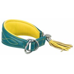 Kožený obojek ACTIVE Comfort pro chrty - petrolejová/žlutá