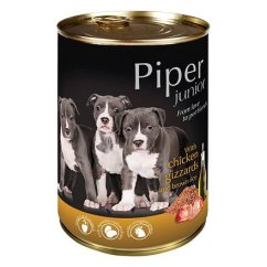 PIPER JUNIOR s kuřecími žaludky a hnědou rýží, konzerva pro štěňata 400 g