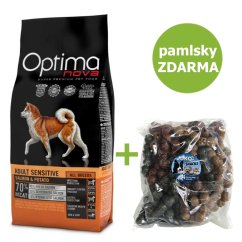 OPTIMAnova Dog Adult Sensitive Salmon & Potato GF 12 kg + Pamlsek Caterpillar with meat 2 kg ZDARMA