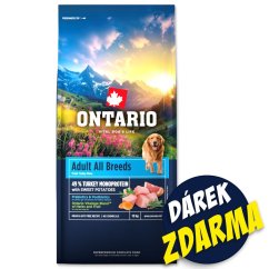Krmivo Ontario Adult All Breeds Monoprotein Turkey&Sweet Potatoes 12kg+Pochoutka Ontario kachna 500g