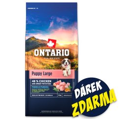 Krmivo Ontario Puppy & Junior Large Chicken & Sweet Potatoes 12kg+Pochoutka Ontario kachna 500g
