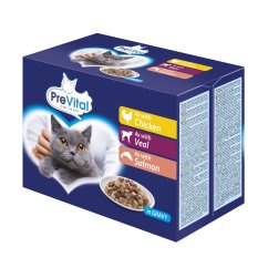 PreVital kočka kuřecí, telecí a losos v omáčce, kapsa 100 g (12 pack)