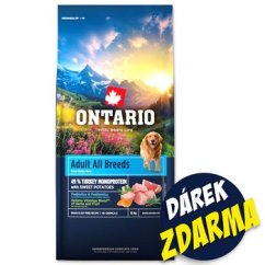 Krmivo Ontario Adult All Breeds Monoprotein Turkey&Sweet Potatoes 12kg+Pochoutka Ontario kachna 500g