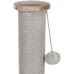Škrabací sloupek LIVIA s plyšovou kuličkou, 64 cm, sisal/plyš, béžovošedá