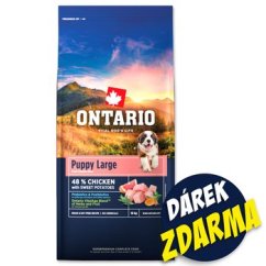 Krmivo Ontario Puppy & Junior Large Chicken & Sweet Potatoes 12kg+Pochoutka Ontario kachna 500g