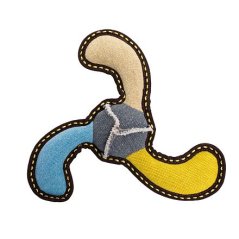 Bumerang 27 cm, robustní aport pro psy, tkaná látka, béžová/modrá/žlutá, HipHop Dog