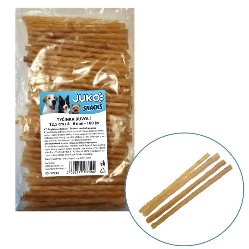 Tyčinka buvolí JUKO 12,5 cm, 4 - 6 mm (100 ks)