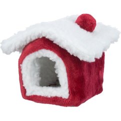Xmas Cuddly CAVE - plyšový domek  pro myš/křečka,15 x 12 x 15 cm, červená/bílá