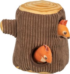Pařez s veverkou, plyšová hračka pro psy, 16 cm, hnědá/oranžová