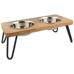 Misky Dog Fantasy nerez s dřevěným stojánkem, železné nohy 2x450ml