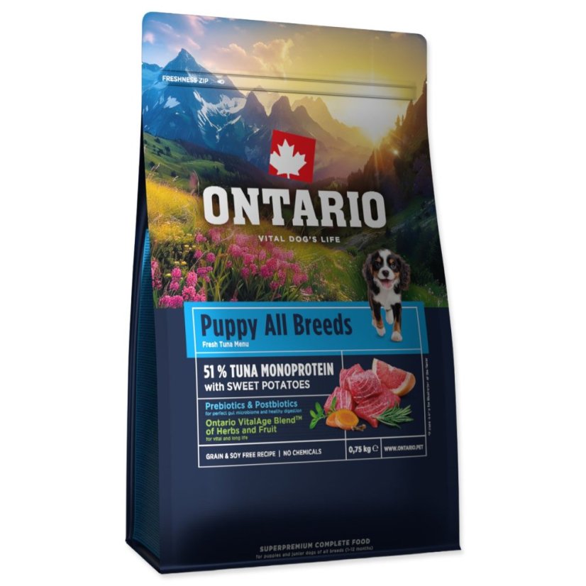 Krmivo Ontario Puppy & Junior All Breeds Monoprotein Turkey & Sweet Potatoes 0,75kg