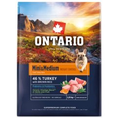 Krmivo Ontario Mini & Medium Weight Control Turkey & Brown Rice 2,25kg