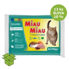 Miau Miau Cat Mix krůta a losos, kapsa 100 g 4 pack (13 ks) SLEVA 10 %