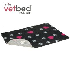 Vetbed protiskluz / Drybed grafitová srdce a packy DELUXE 100 x 75 cm, vlas 30 mm